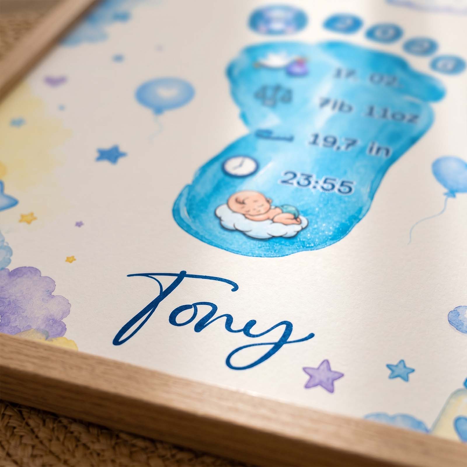 Personalized Baby Footprint Print – Custom Nursery Decoration, Keepsake Gift, Gift for Mom & Dad