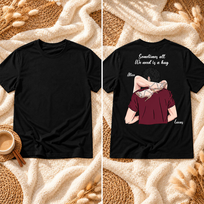 Personalized Couple 2D T-Shirt – Custom Couple Illustration & Names, Romantic Matching Gift