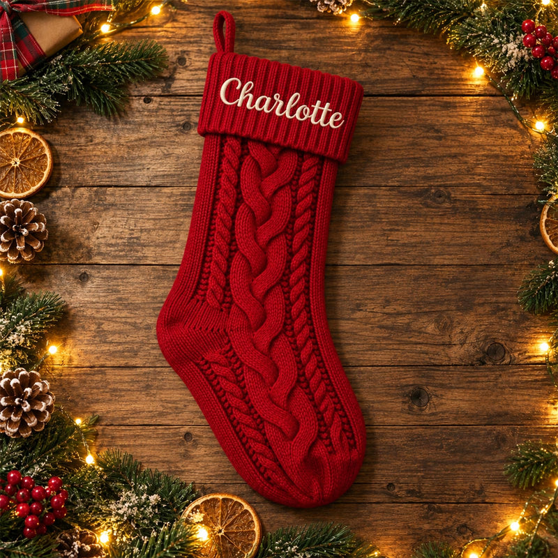 Personalized Knit Christmas Stocking – Custom Name Embroidered Holiday Stocking, Family Christmas Decor