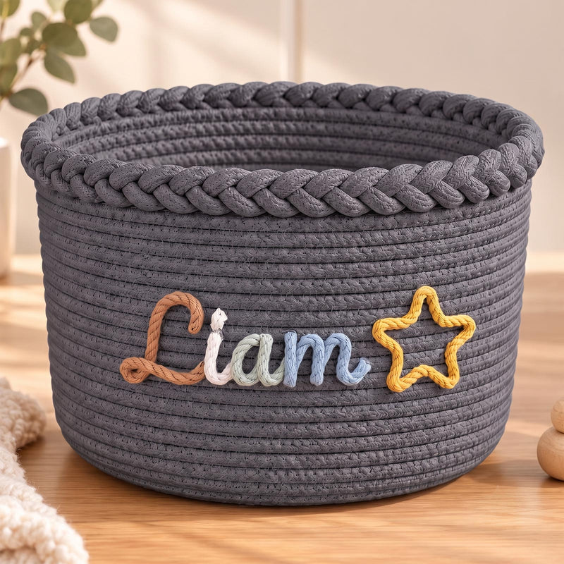 Personalized Woven Basket, Custom Name Nursery & Pet Toy Storage Basket