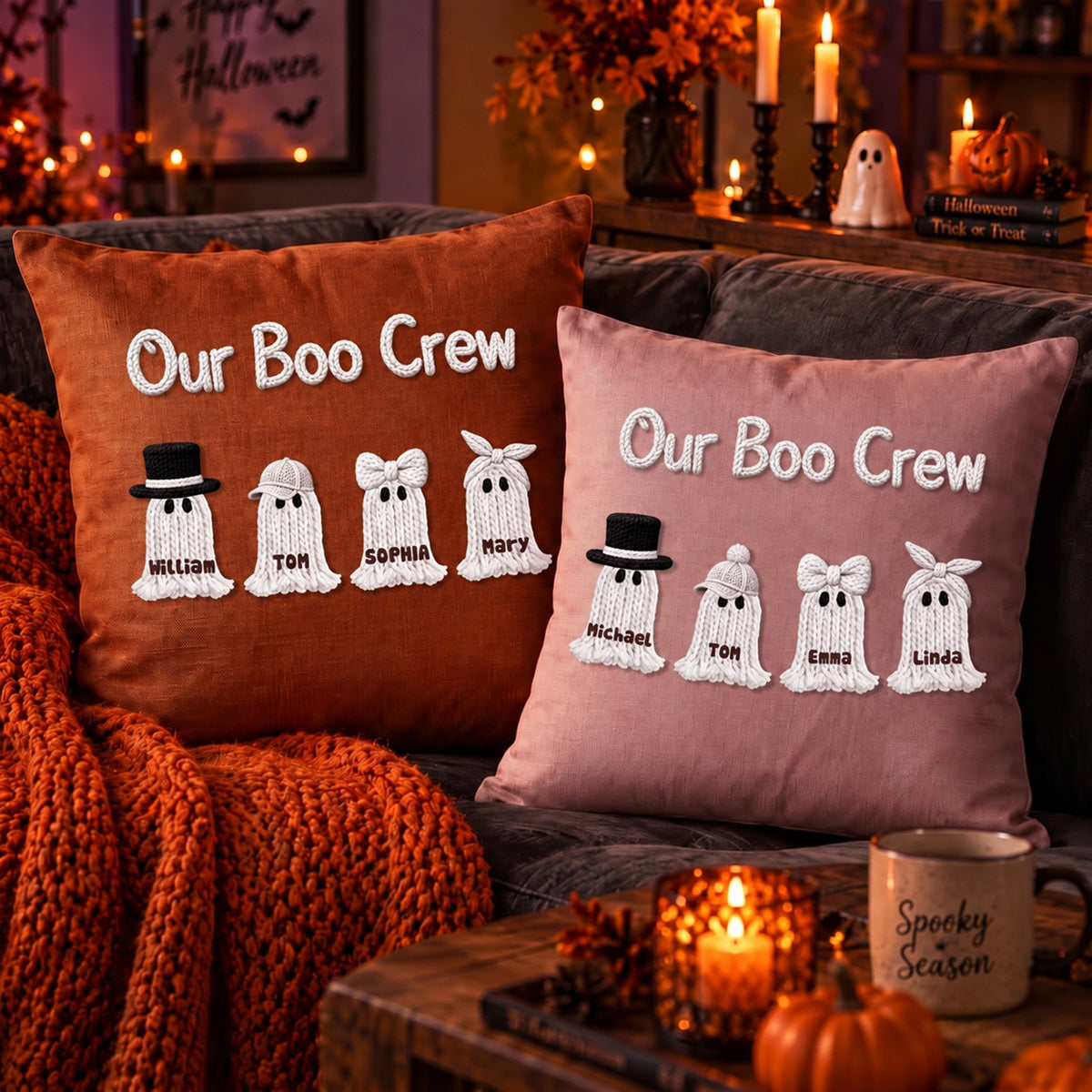 Personalized Family Ghost Pillow, Custom Family Name Halloween Throw Pillow