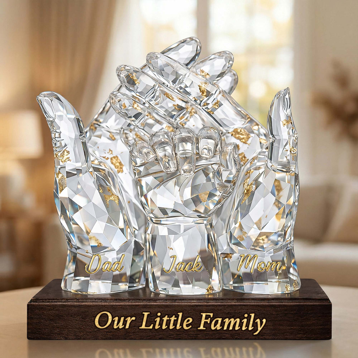 Our Little Family Acrylic Plaque – Personalized Crystal Hands Gift for Mom & Dad