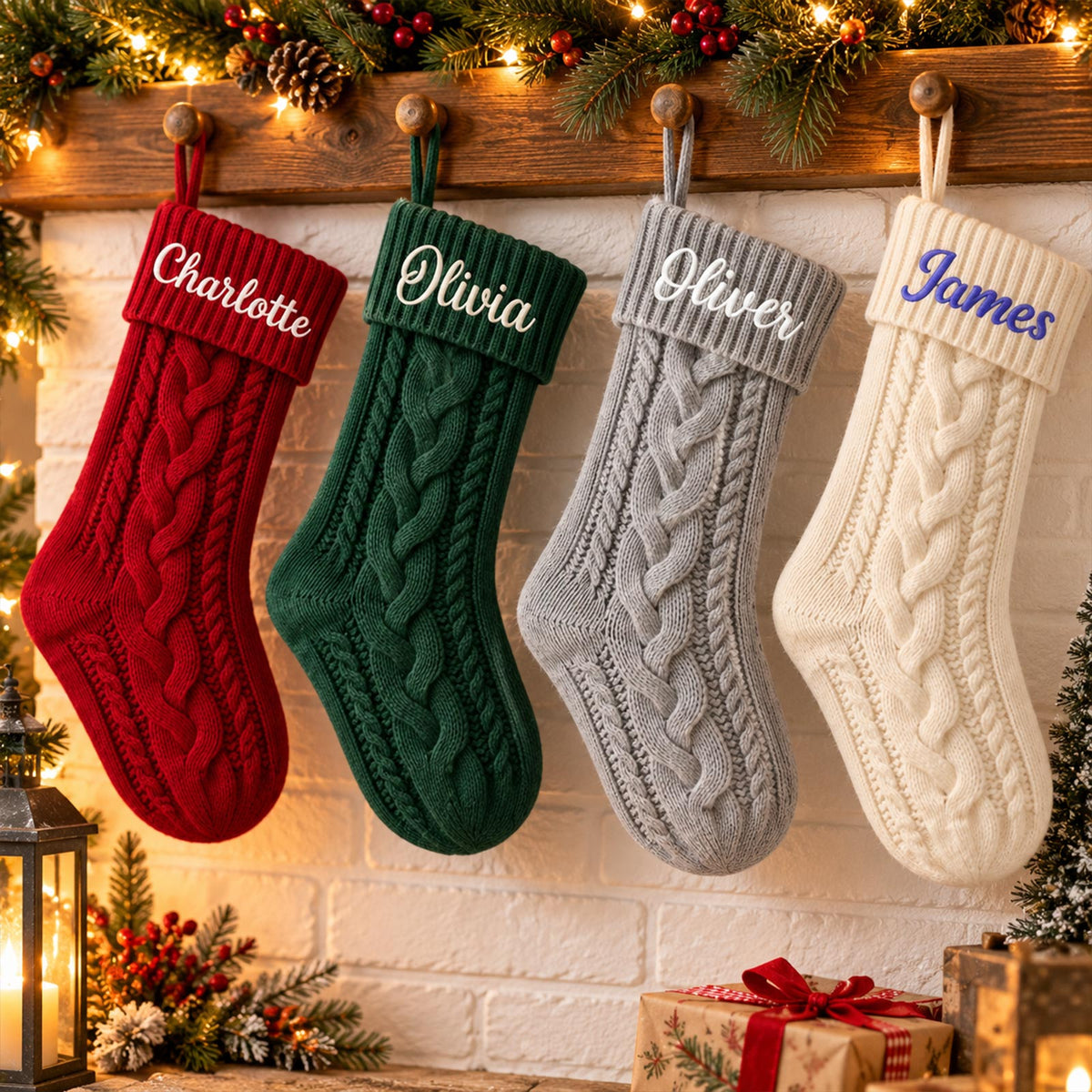 Personalized Knit Christmas Stocking – Custom Name Embroidered Holiday Stocking, Family Christmas Decor