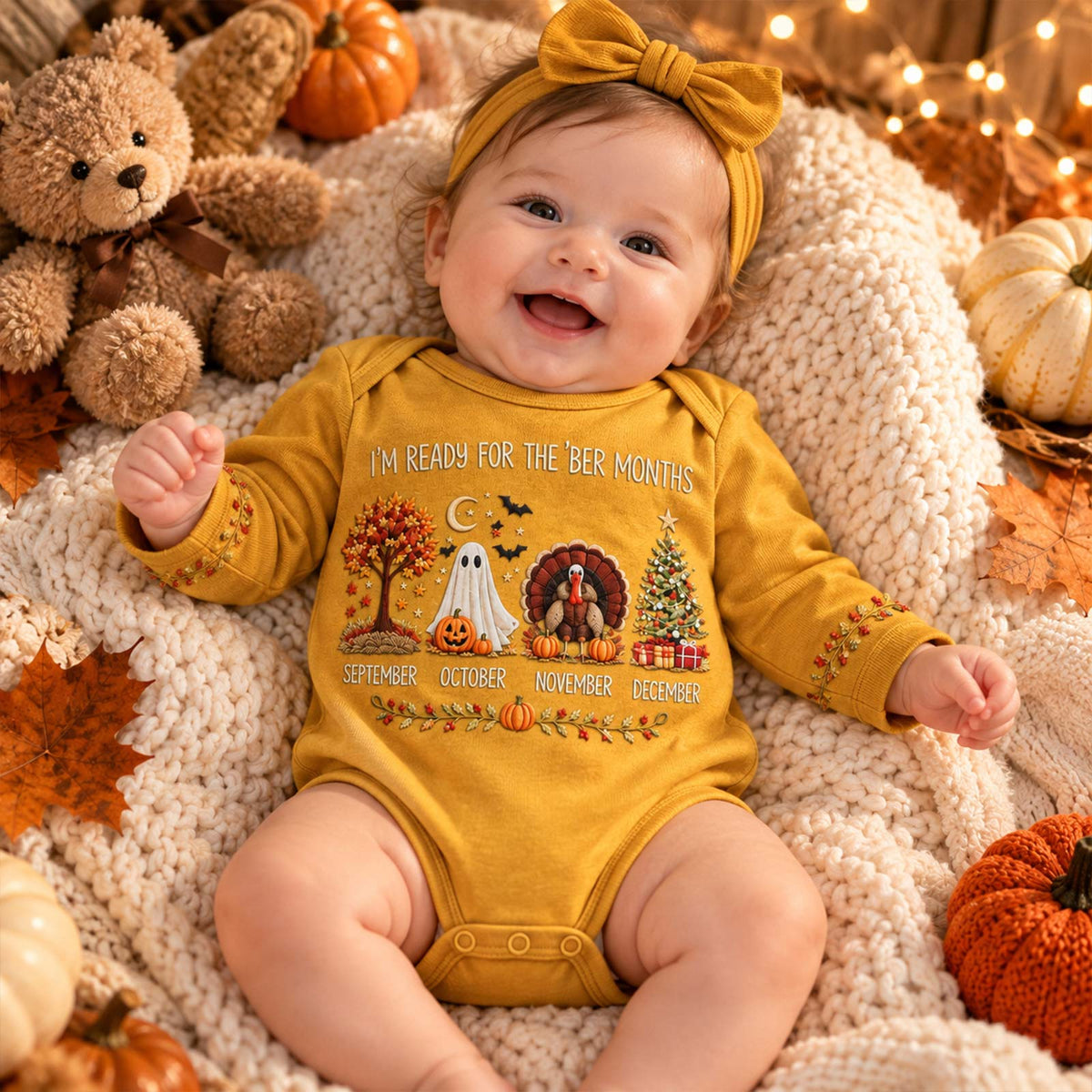 Personalized Fall Baby Bodysuit, Cute Autumn Halloween Thanksgiving Baby Outfit