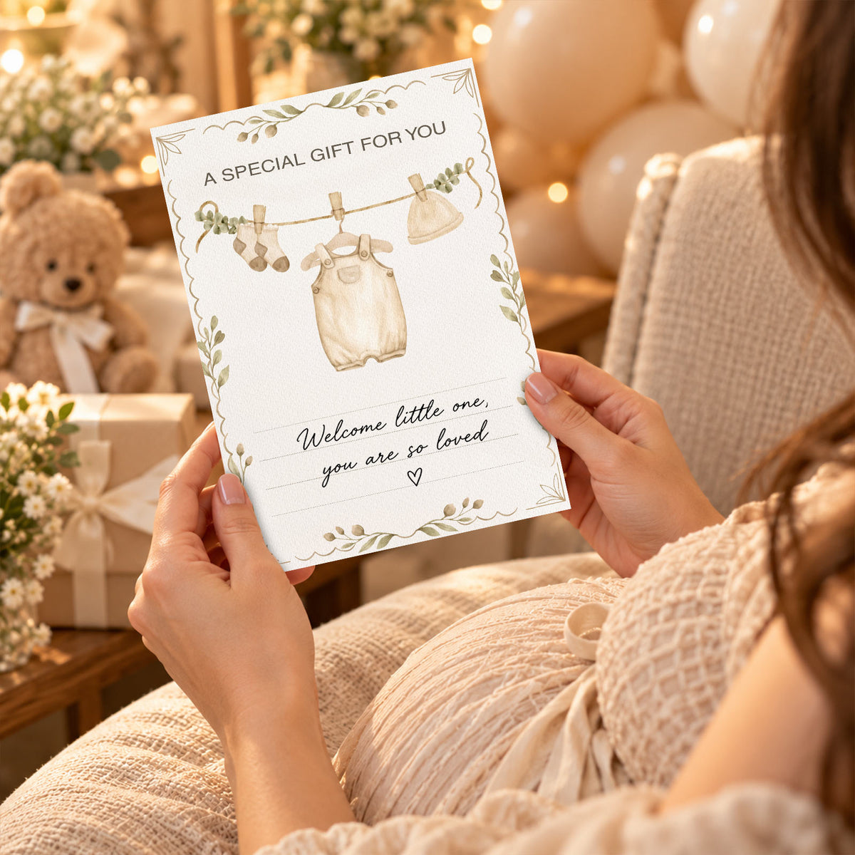 Personalized Baby Shower Greeting Card, Custom New Baby Gift Card