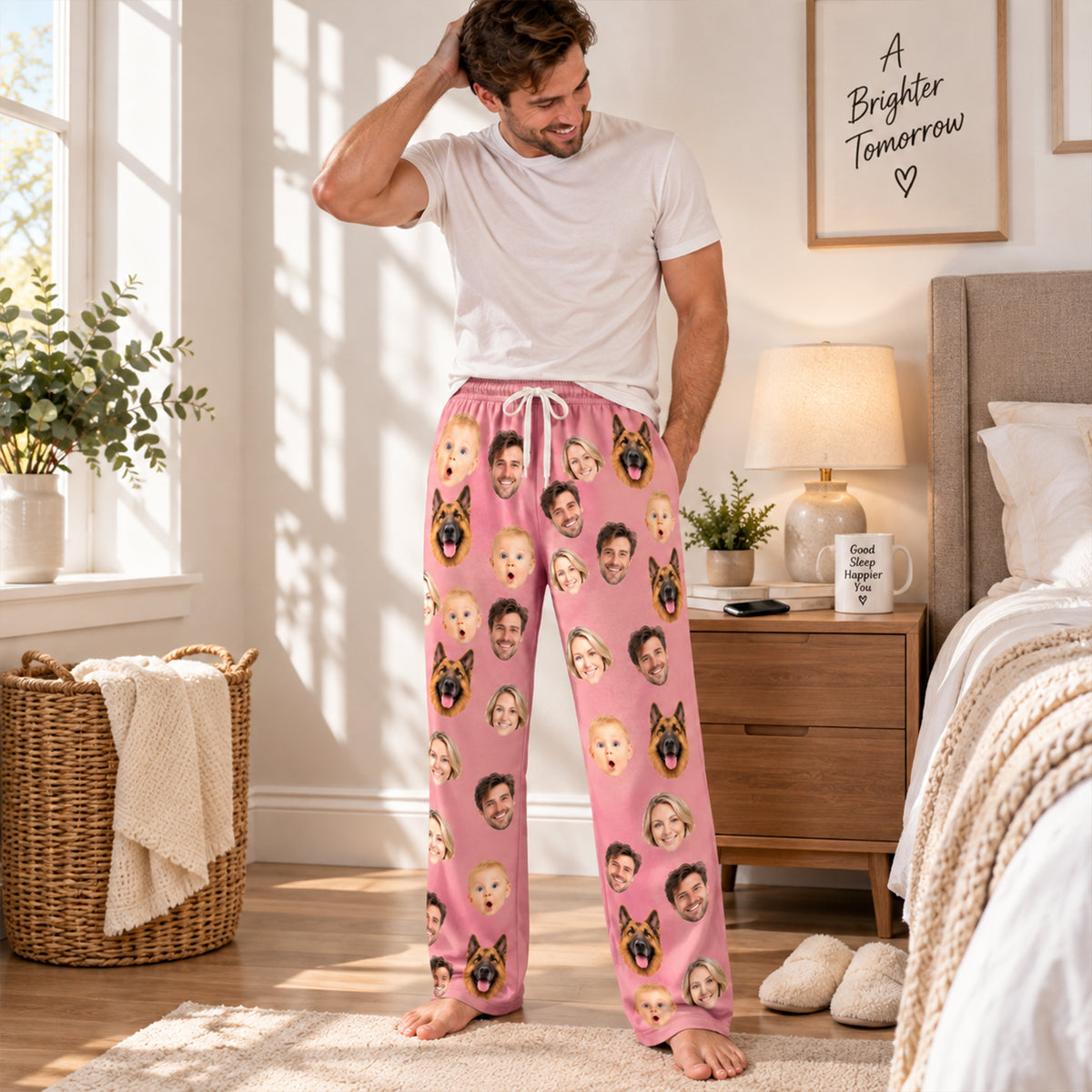 Personalized Face Pajama Pants, Custom Family & Pet Photo Lounge Pants