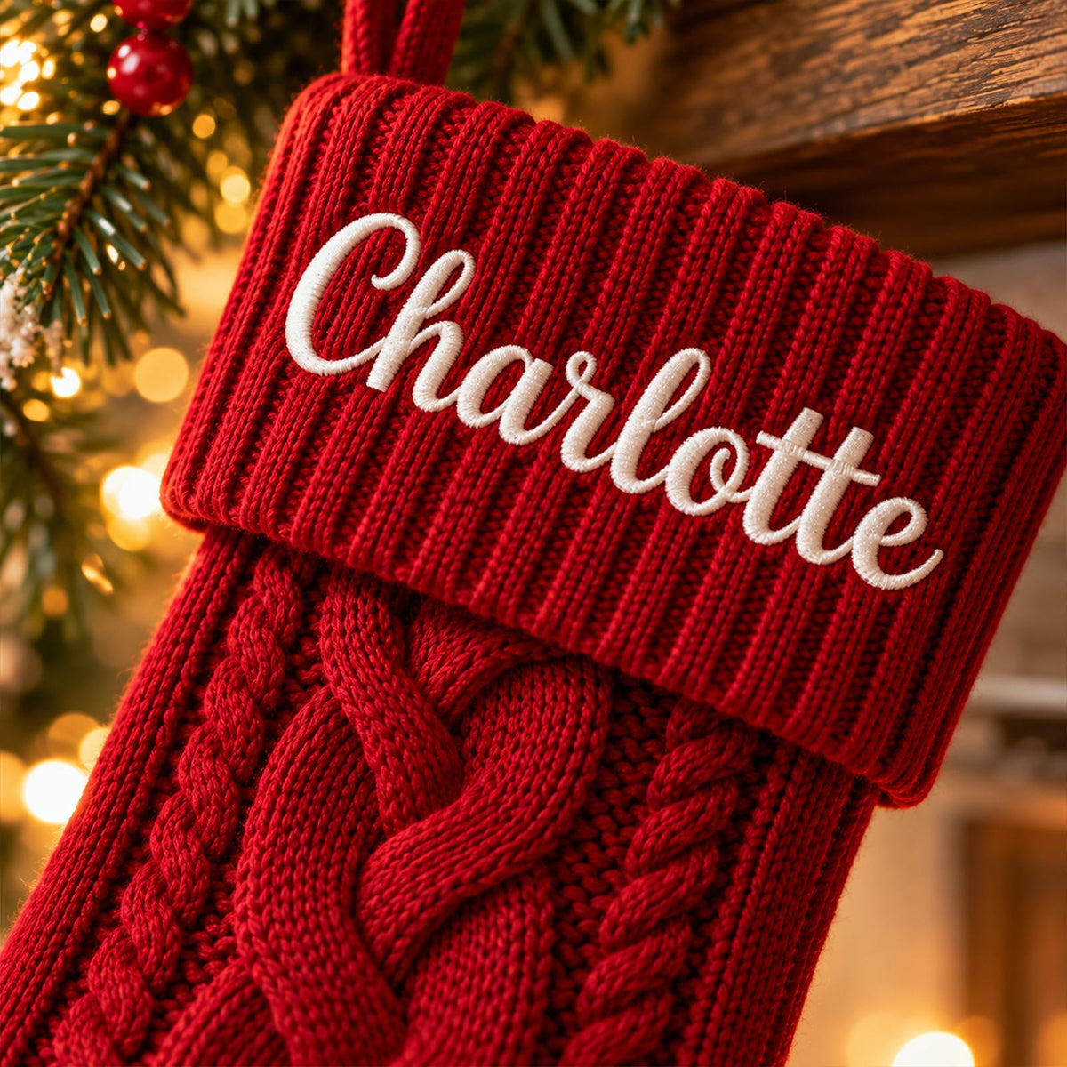 Personalized Knit Christmas Stocking – Custom Name Embroidered Holiday Stocking, Family Christmas Decor