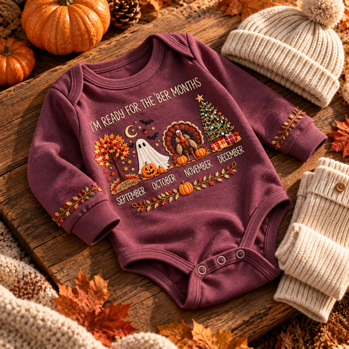 Personalized Fall Baby Bodysuit, Cute Autumn Halloween Thanksgiving Baby Outfit