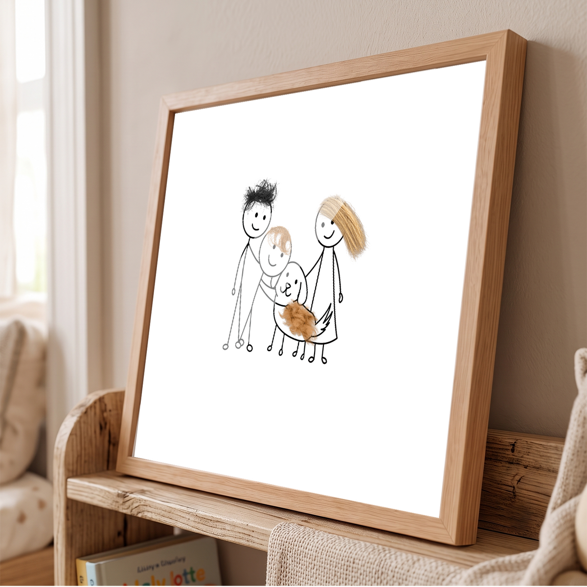 Personalized Baby & Pet Hair Keepsake Frame – Custom Family Portrait with Real Hair, Unique Nursery Gift for Family, Kids