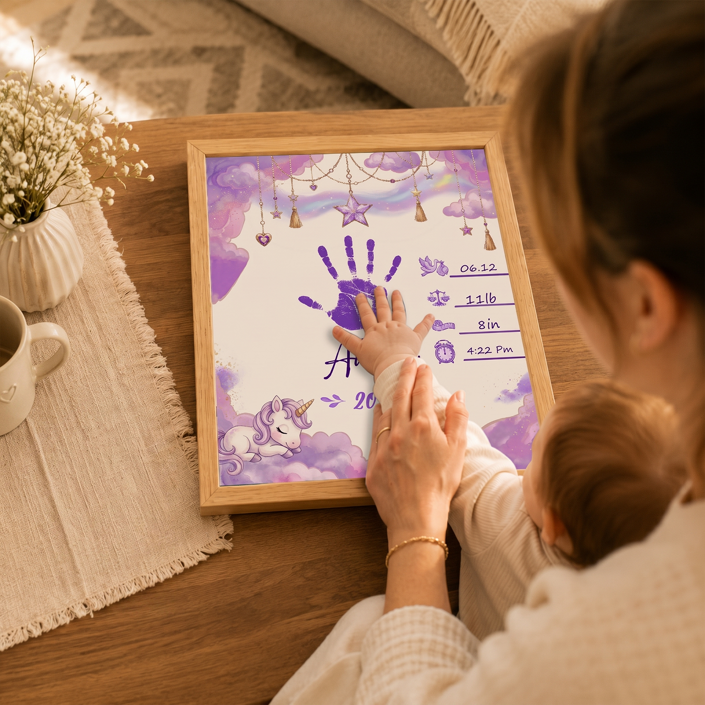 DIY Baby Handprint Keepsake – Custom Baby Name, Birth Details & Handprint Art Kit