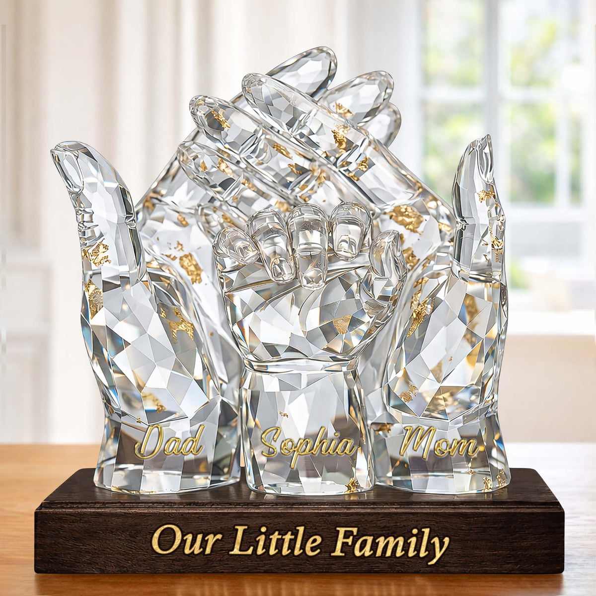 Our Little Family Acrylic Plaque – Personalized Crystal Hands Gift for Mom & Dad