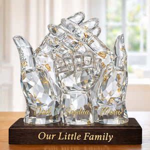 Our Little Family Acrylic Plaque – Personalized Crystal Hands Gift for Mom & Dad