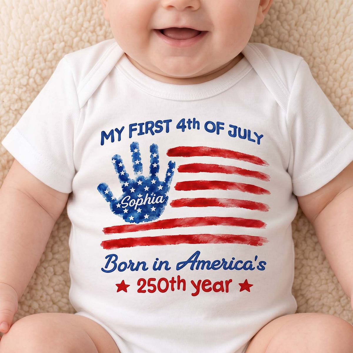 My First 4th of July Personalized Baby Onesie - Custom Name Patriotic Independence Day Bodysuit