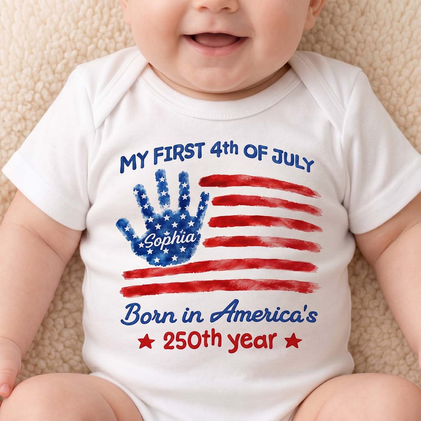 My First 4th of July Personalized Baby Onesie - Custom Name Patriotic Independence Day Bodysuit