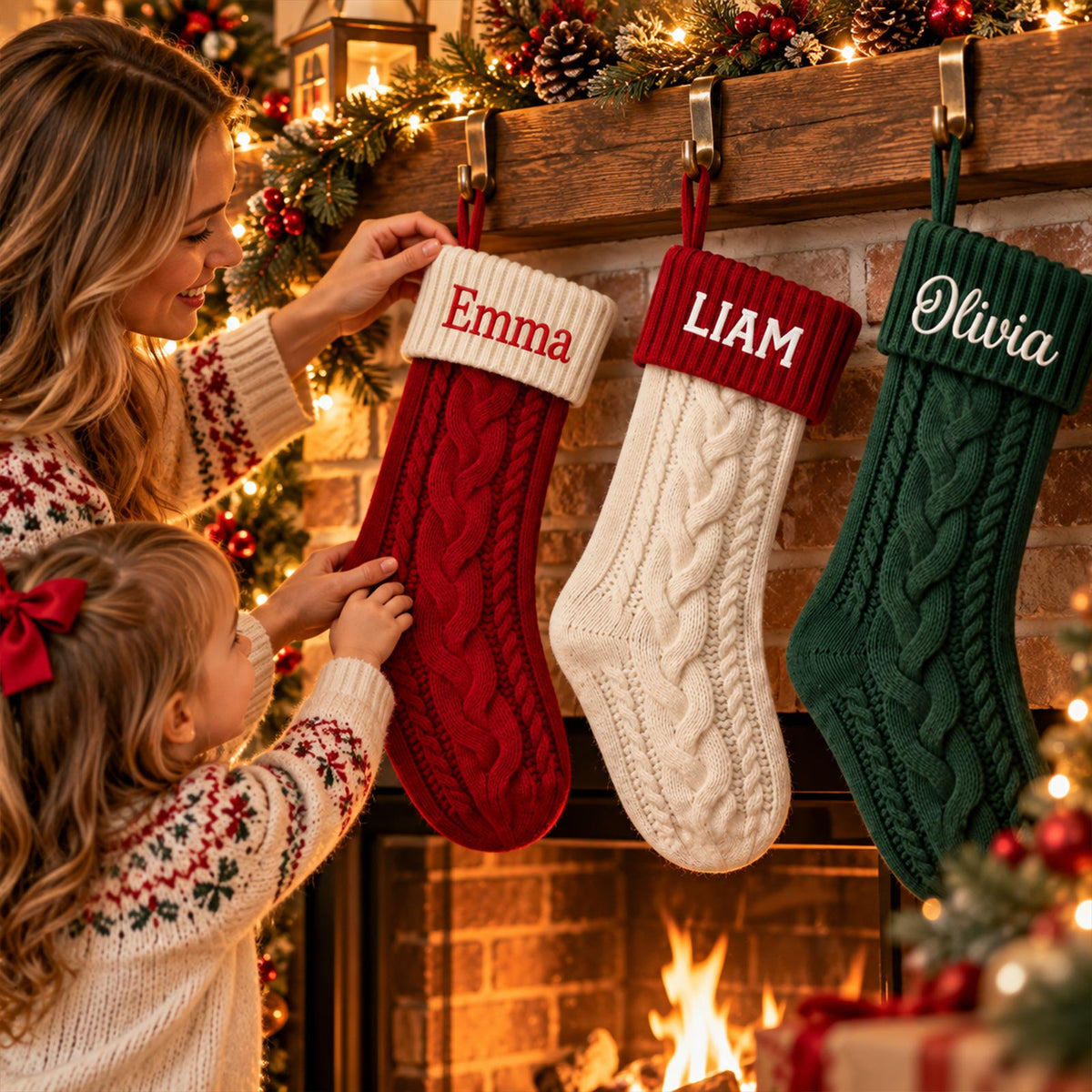 Personalized Knit Christmas Stocking – Custom Name Embroidered Holiday Stocking, Family Christmas Decor