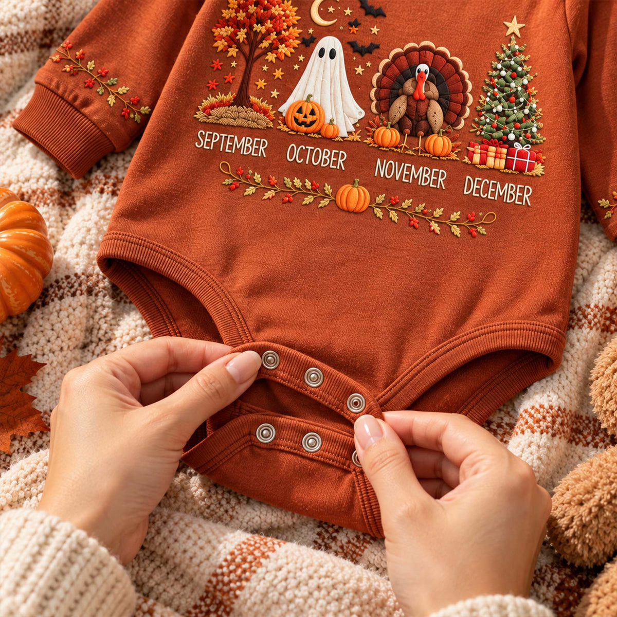 Personalized Fall Baby Bodysuit, Cute Autumn Halloween Thanksgiving Baby Outfit