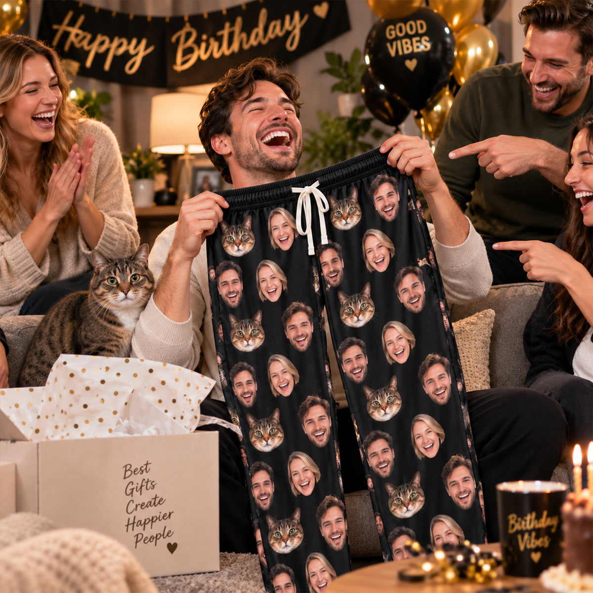 Personalized Face Pajama Pants, Custom Family & Pet Photo Lounge Pants