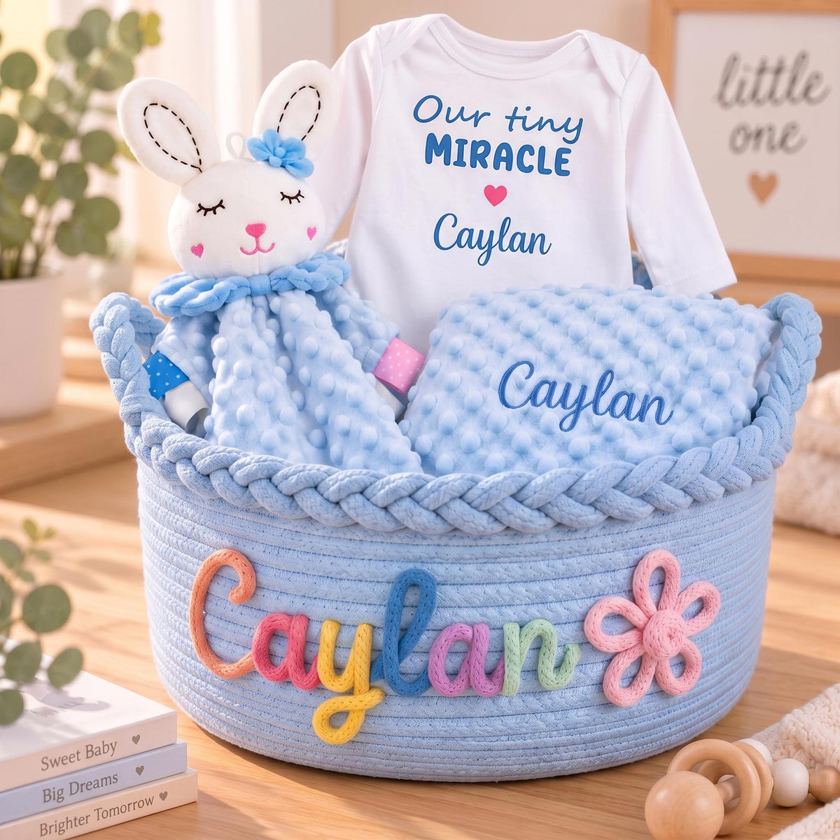 Panier tressé personnalisé, panier de rangement pour chambre de bébé et jouets d’animaux avec prénom personnalisé