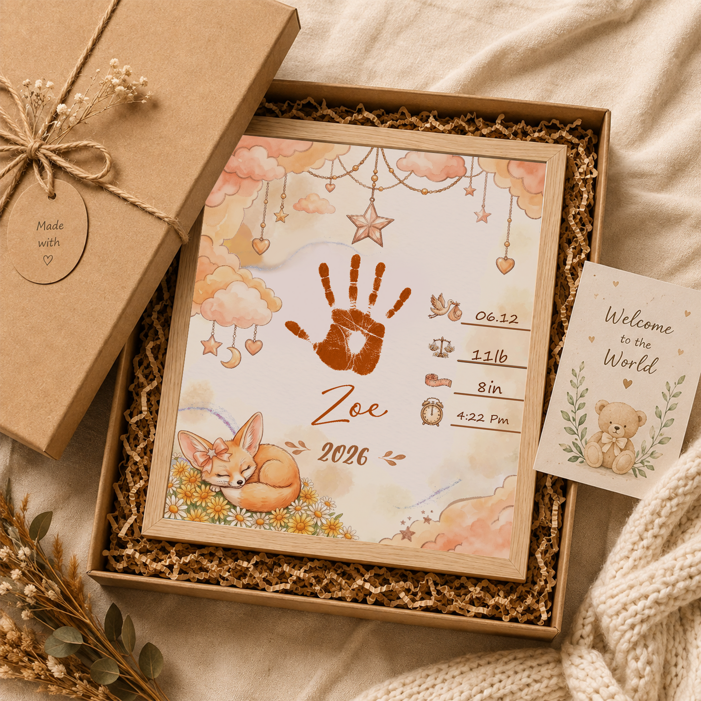 DIY Baby Handprint Keepsake – Custom Baby Name, Birth Details & Handprint Art Kit