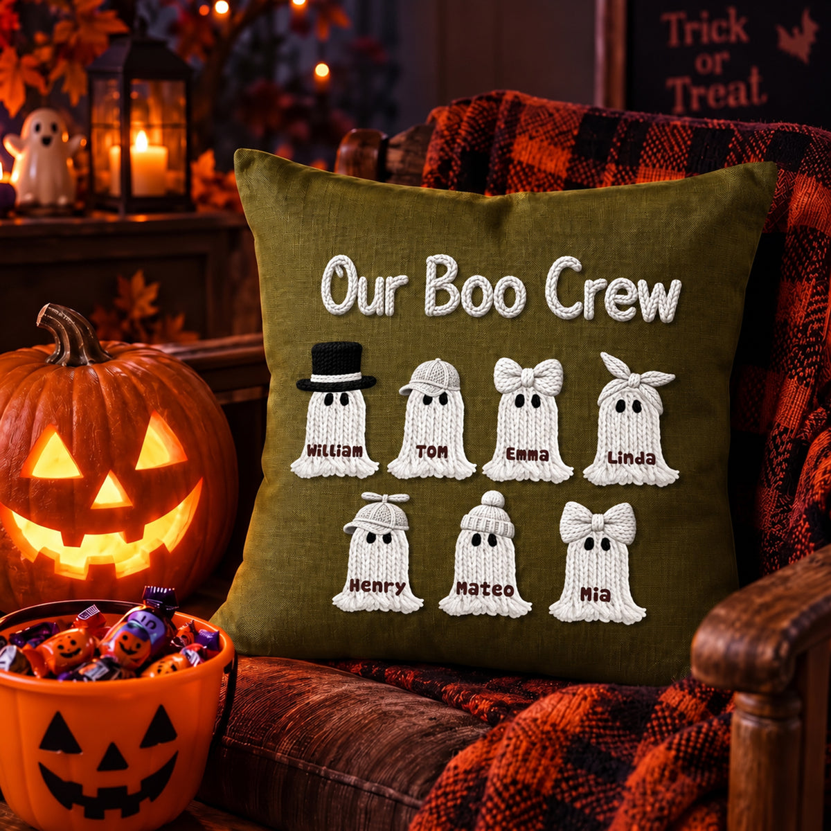 Personalized Family Ghost Pillow, Custom Family Name Halloween Throw Pillow