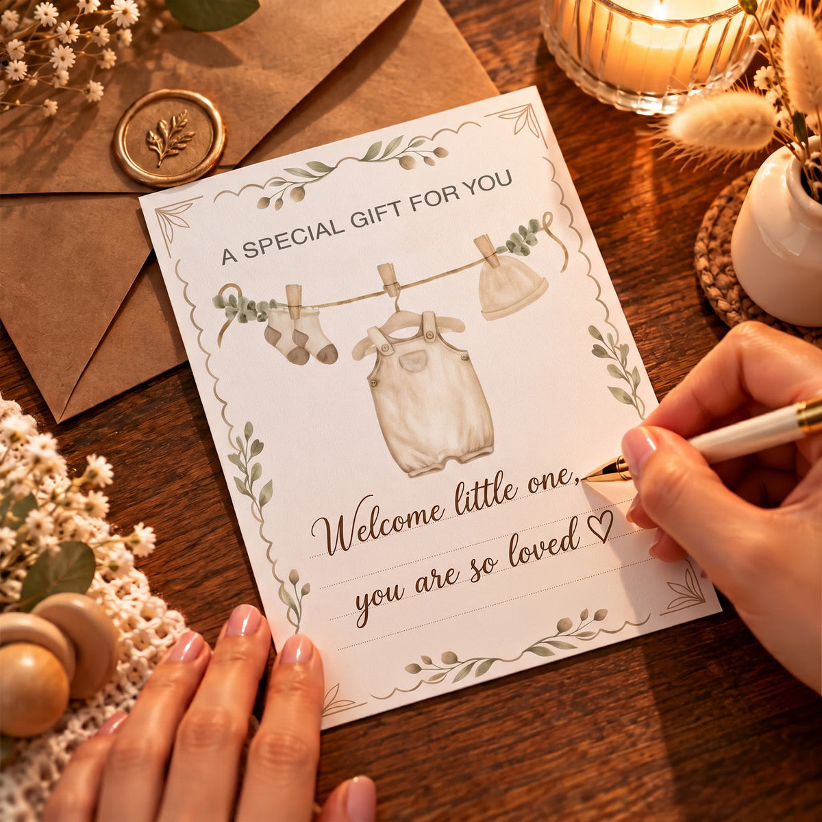 Personalized Baby Shower Greeting Card, Custom New Baby Gift Card