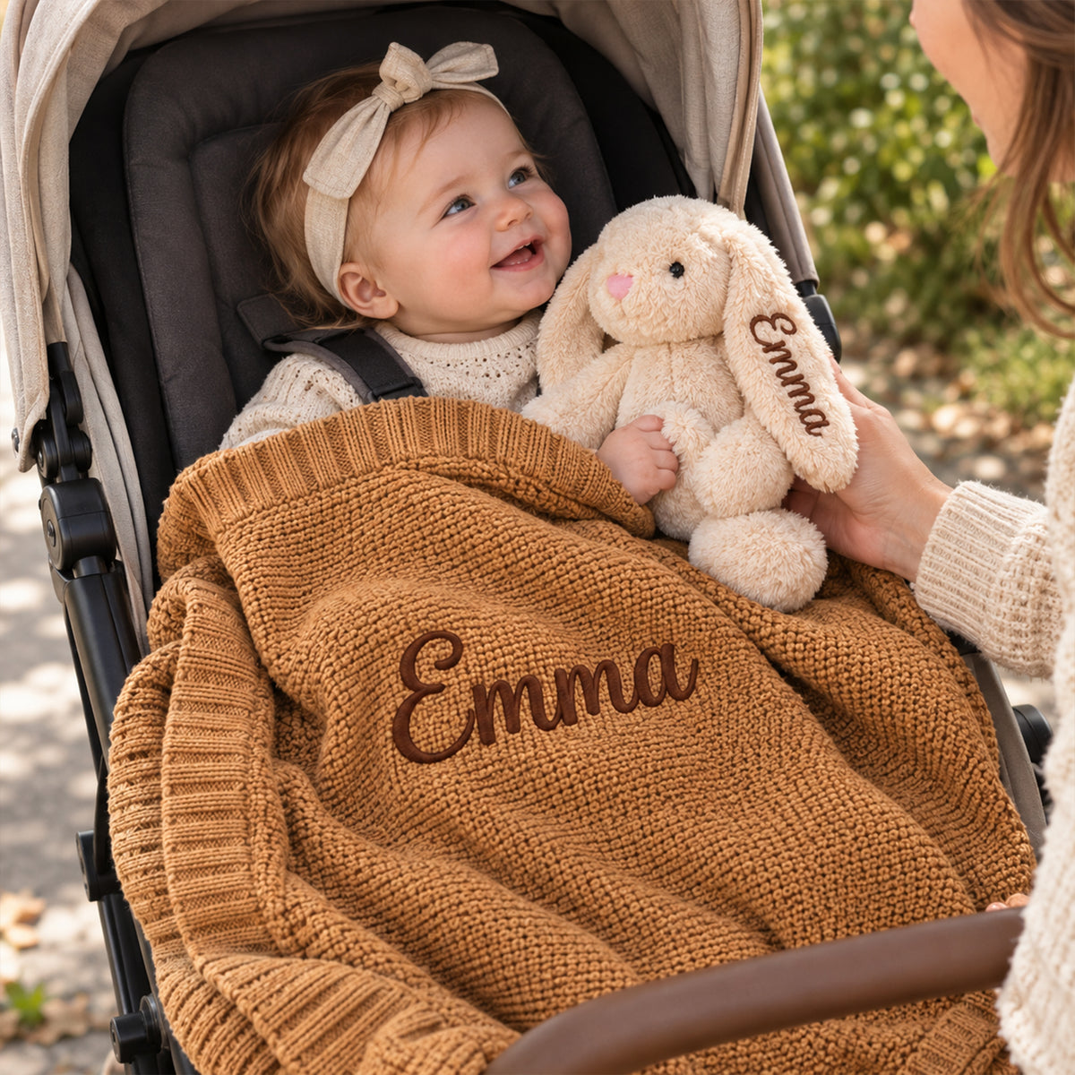 Personalized Baby Bunny Blanket & Plush Set – Custom Name Embroidered Baby Blanket with Bunny, Newborn Keepsake Gift