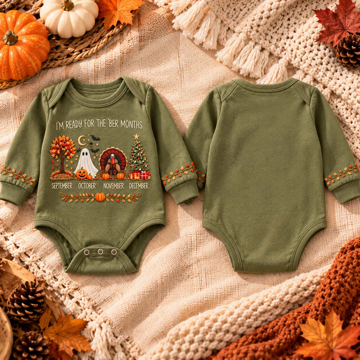 Personalized Fall Baby Bodysuit, Cute Autumn Halloween Thanksgiving Baby Outfit