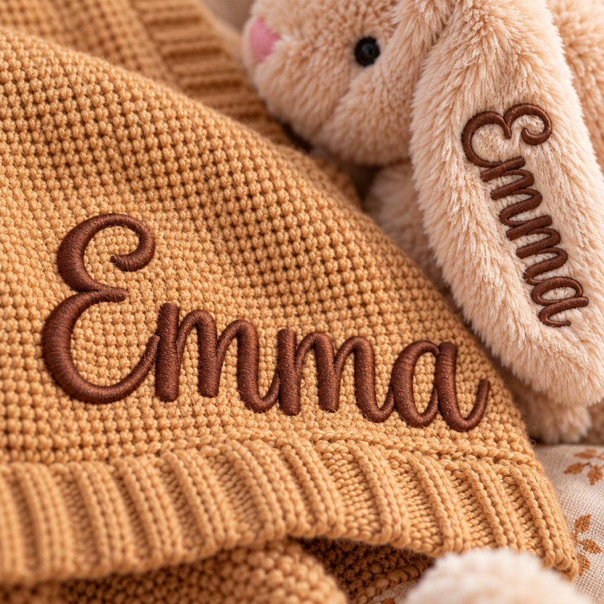 Personalized Baby Bunny Blanket & Plush Set – Custom Name Embroidered Baby Blanket with Bunny, Newborn Keepsake Gift