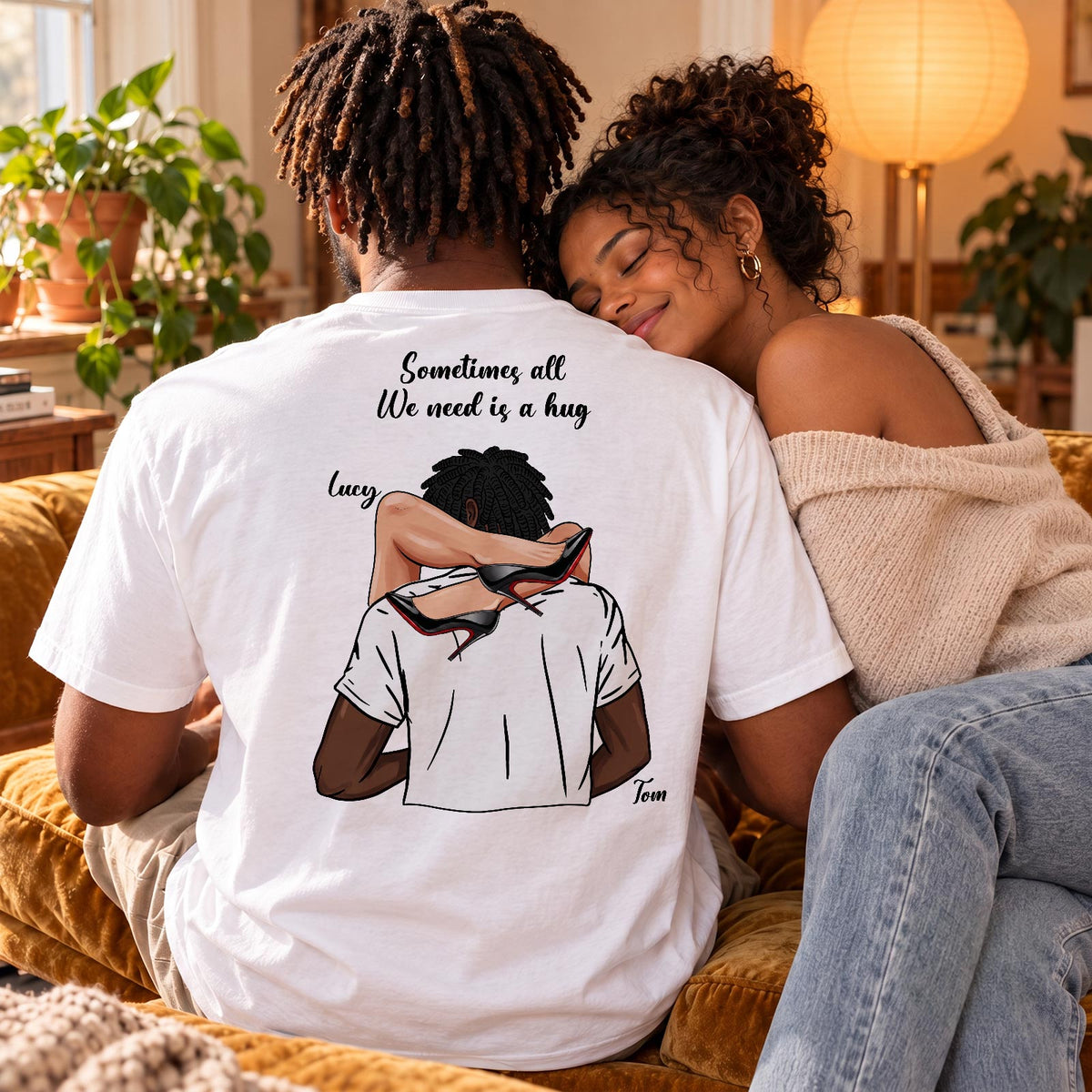 Personalized Couple 2D T-Shirt – Custom Couple Illustration & Names, Romantic Matching Gift