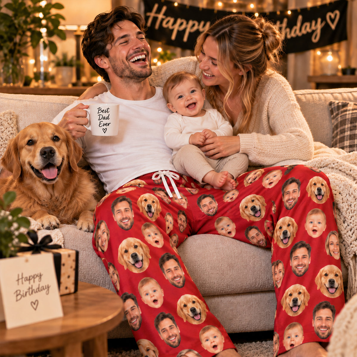 Personalized Face Pajama Pants, Custom Family & Pet Photo Lounge Pants
