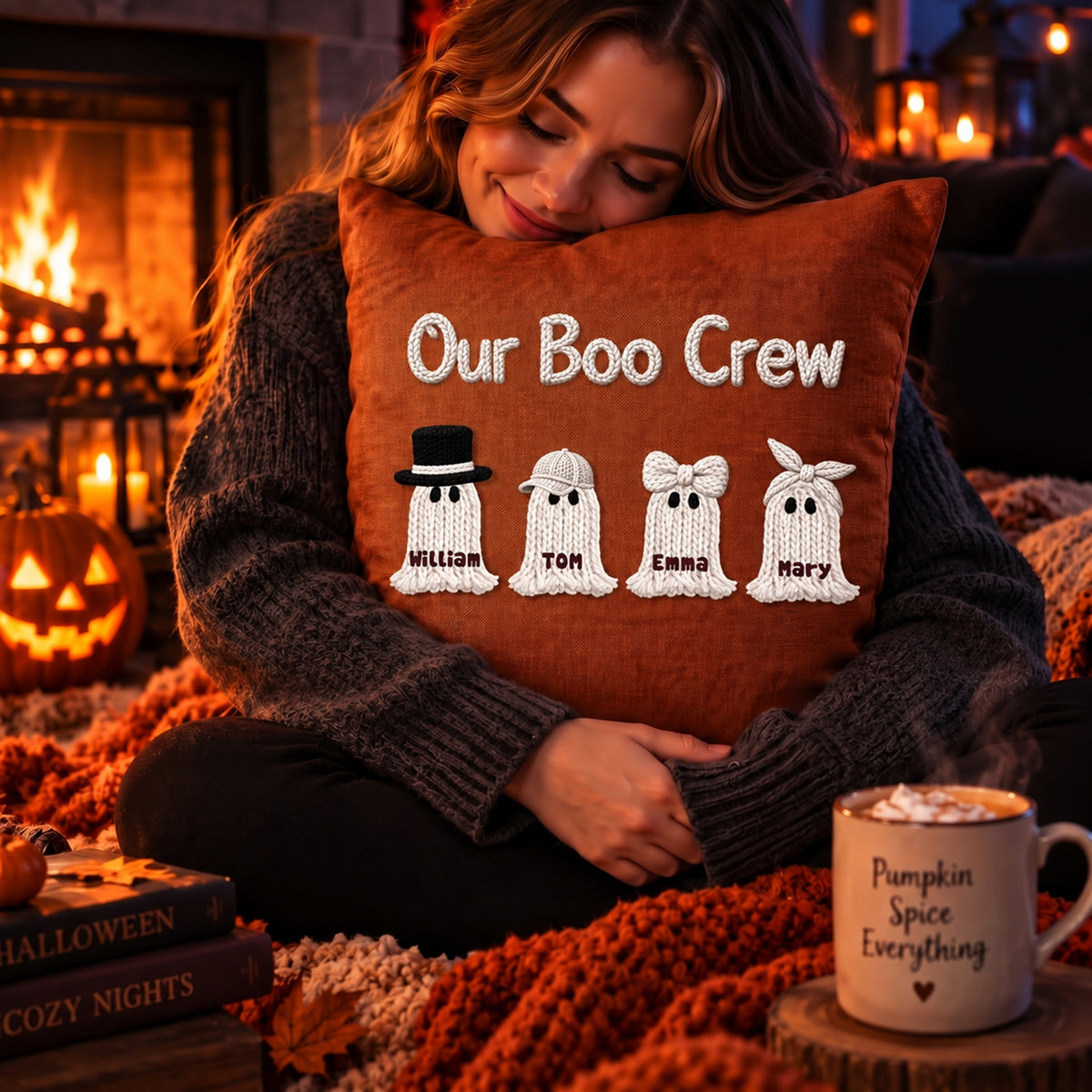 Personalized Family Ghost Pillow, Custom Family Name Halloween Throw Pillow