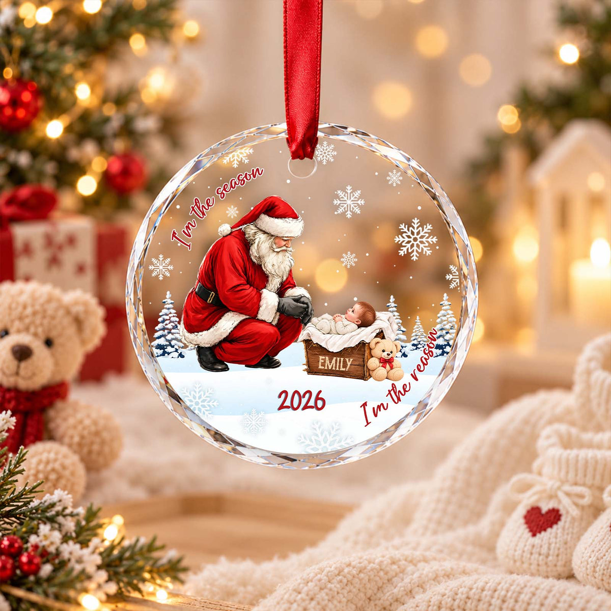 Personalized Glass Christmas Ornament, Custom Baby's First Christmas Keepsake