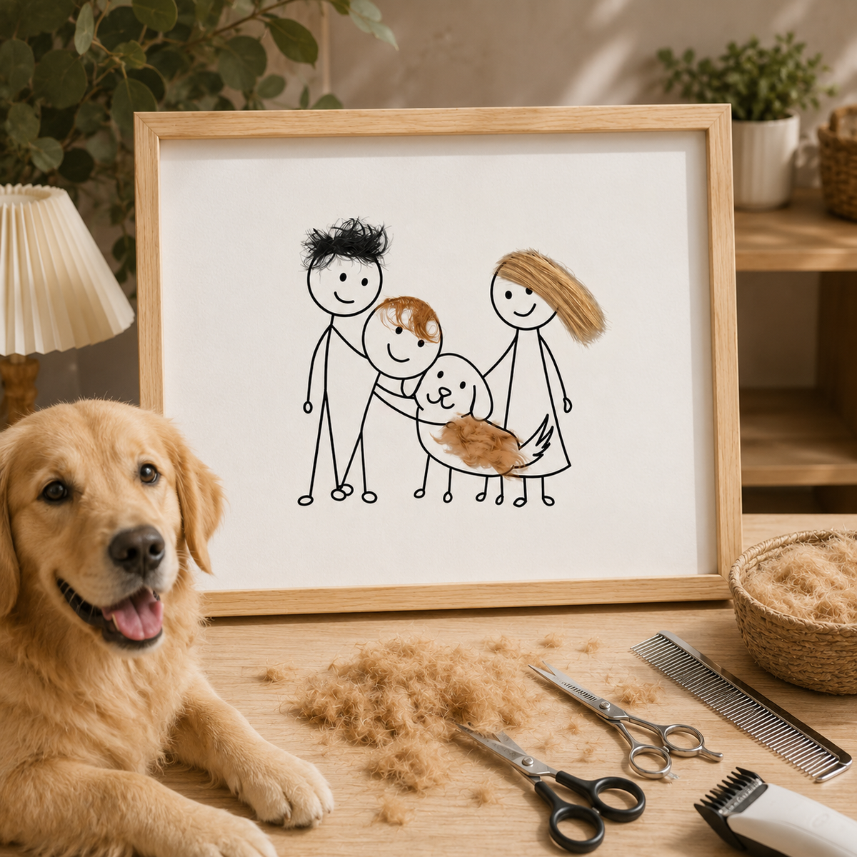 Personalized Baby & Pet Hair Keepsake Frame – Custom Family Portrait with Real Hair, Unique Nursery Gift for Family, Kids