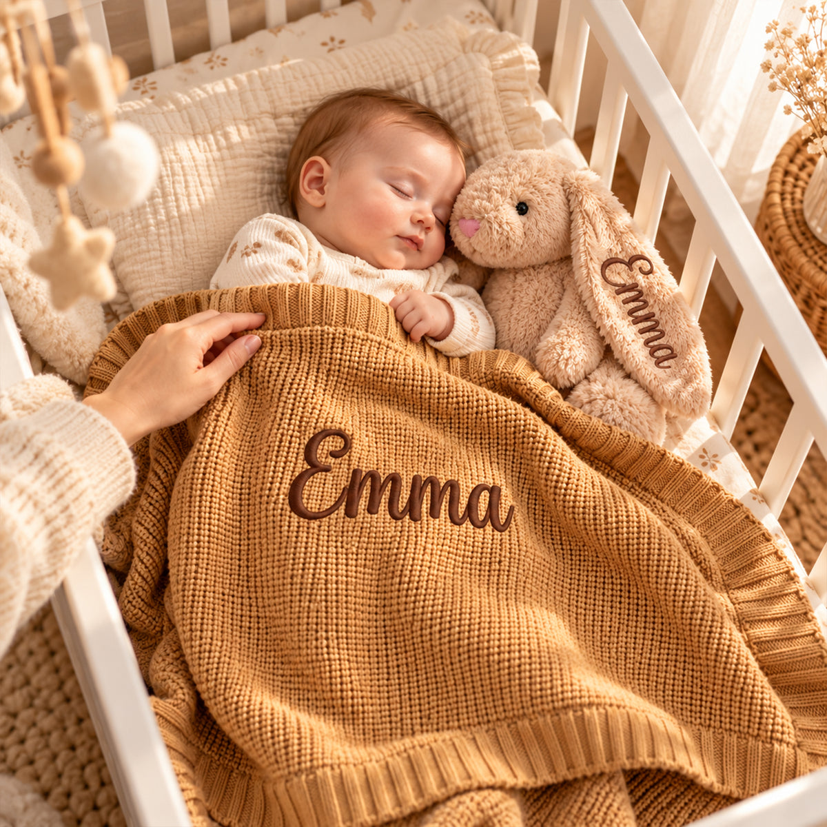 Personalized Baby Bunny Blanket & Plush Set – Custom Name Embroidered Baby Blanket with Bunny, Newborn Keepsake Gift