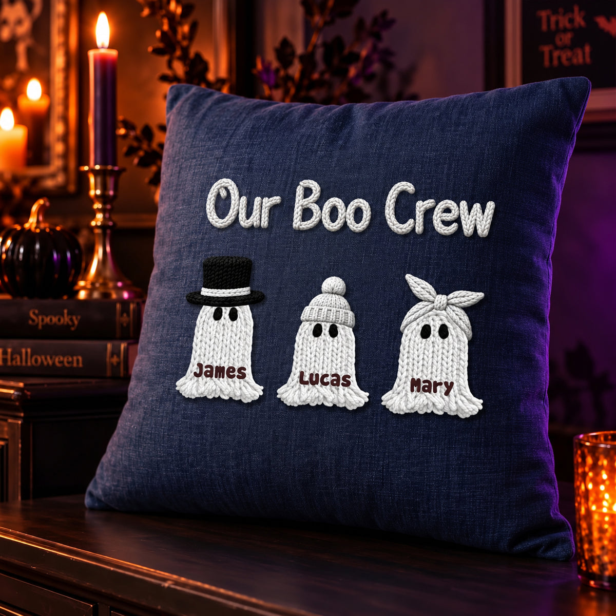 Personalized Family Ghost Pillow, Custom Family Name Halloween Throw Pillow