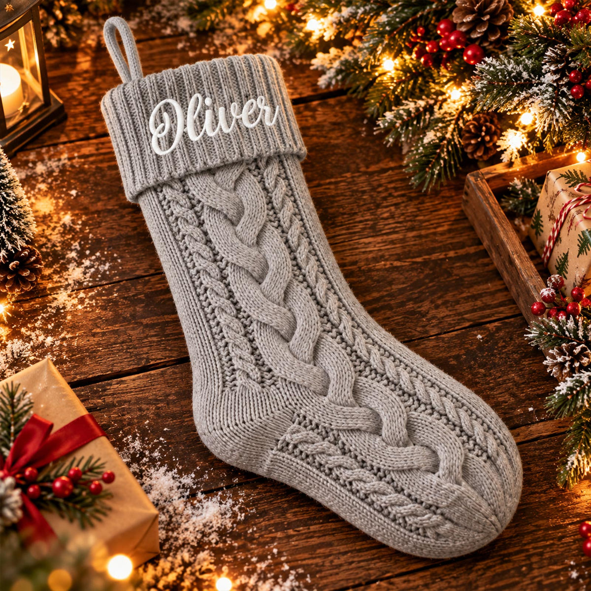 Personalized Knit Christmas Stocking – Custom Name Embroidered Holiday Stocking, Family Christmas Decor