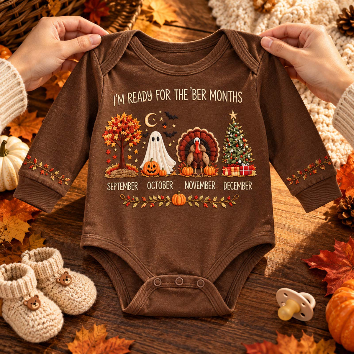 Personalized Fall Baby Bodysuit, Cute Autumn Halloween Thanksgiving Baby Outfit