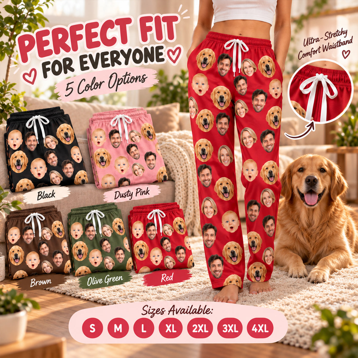 Personalized Face Pajama Pants, Custom Family & Pet Photo Lounge Pants