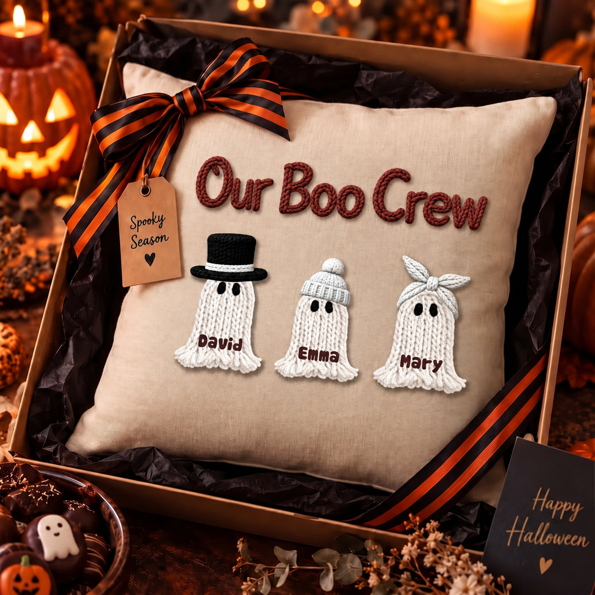 Personalized Family Ghost Pillow, Custom Family Name Halloween Throw Pillow