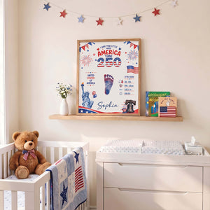 DIY Baby Footprint Art – America 250 Anniversary Edition, Personalized Birth Details Keepsake, Nursery Decor Gift for Mom & Dad