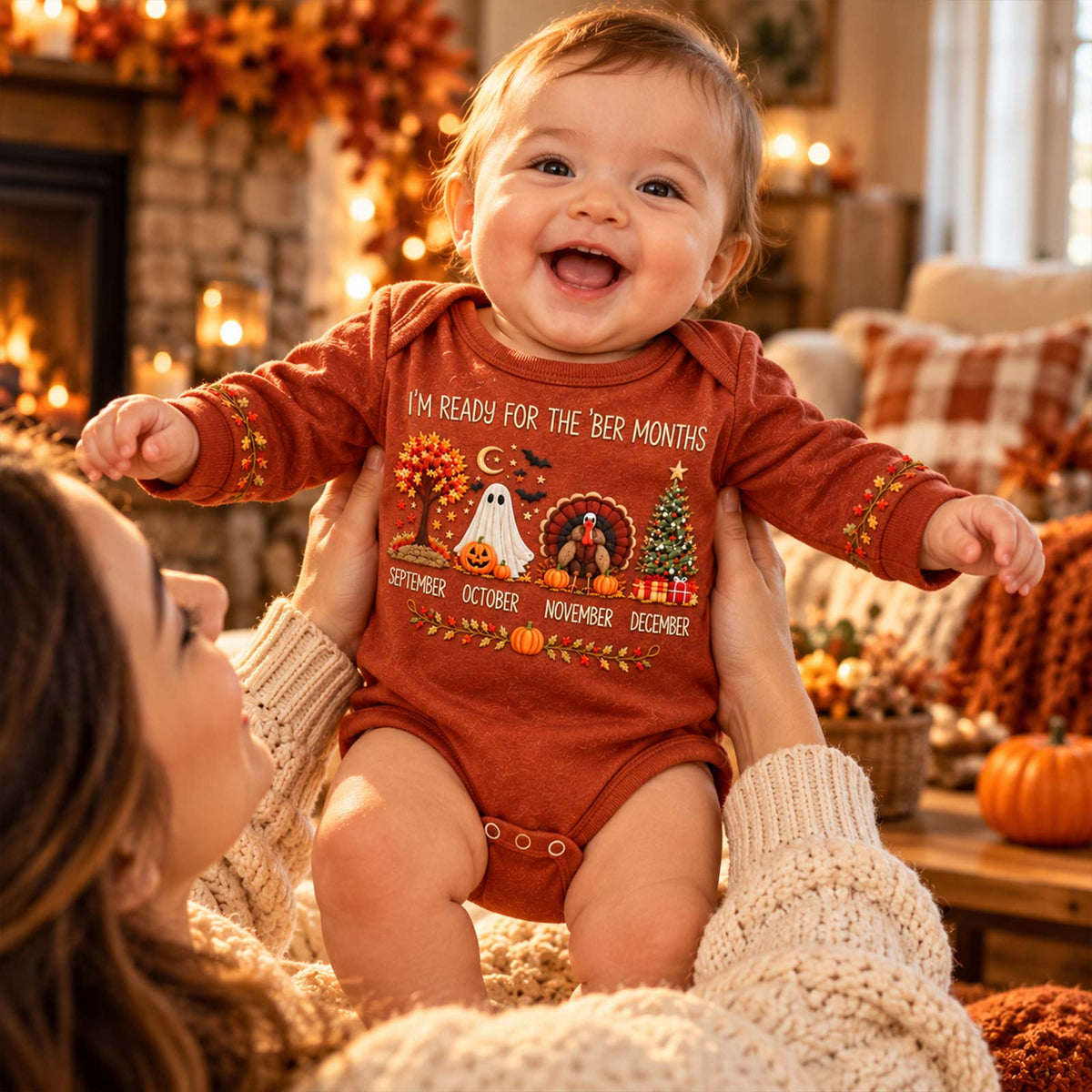 Personalized Fall Baby Bodysuit, Cute Autumn Halloween Thanksgiving Baby Outfit