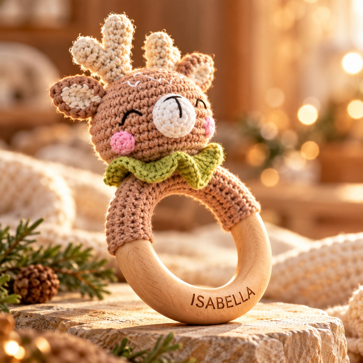 Personalized Baby Teether Set, Crochet Wooden Teether & Custom Pacifier Clip