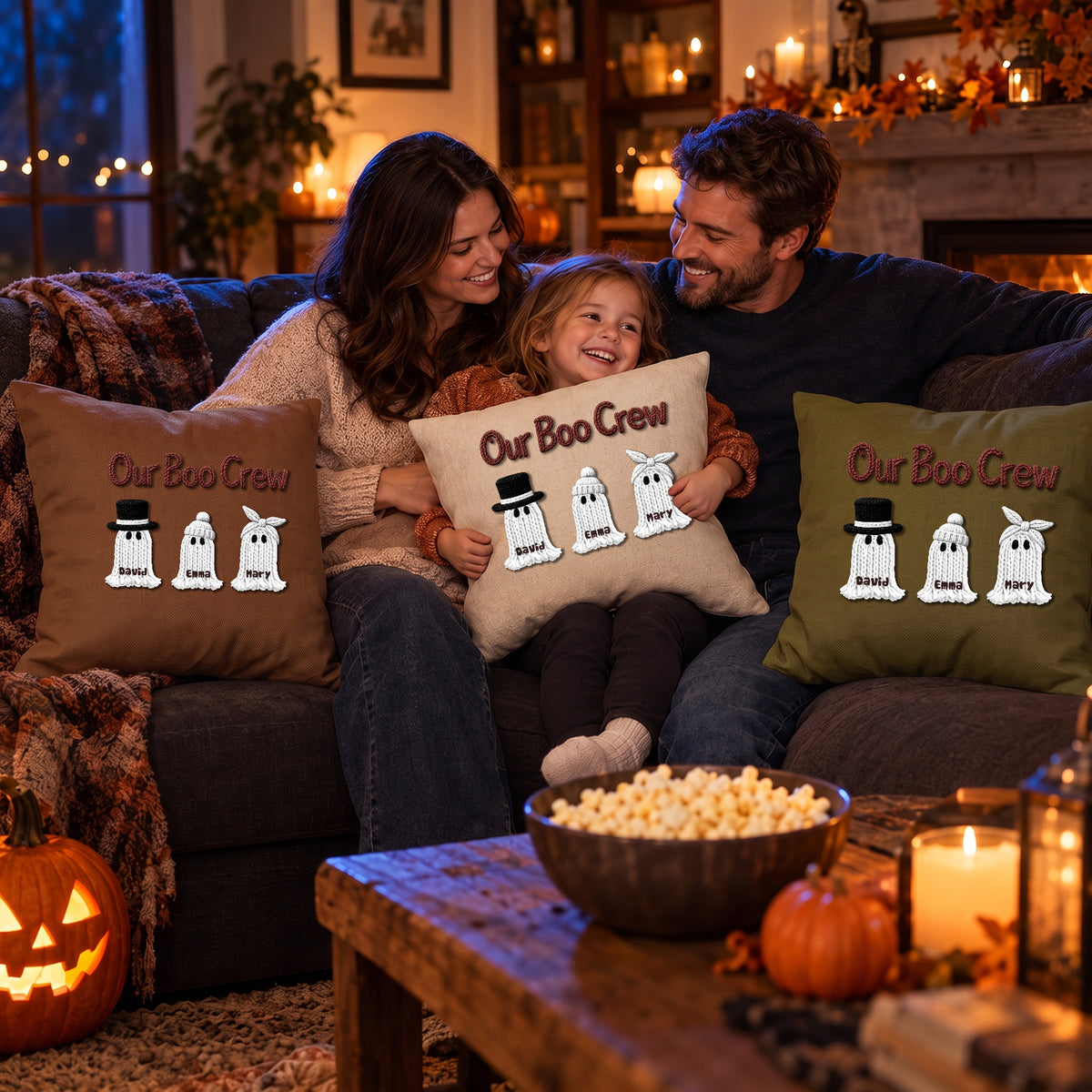 Personalized Family Ghost Pillow, Custom Family Name Halloween Throw Pillow