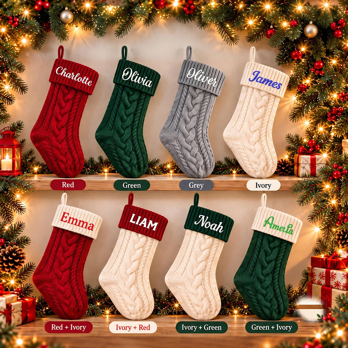 Personalized Knit Christmas Stocking – Custom Name Embroidered Holiday Stocking, Family Christmas Decor