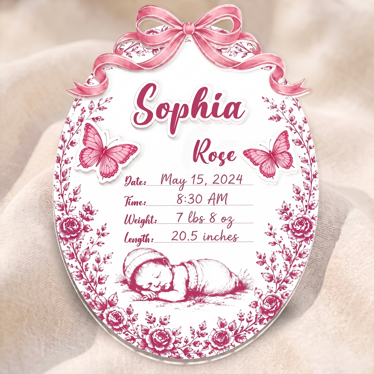 Personalized Baby Announcement Sign – Custom Name, Birth Details & Nursery Keepsake