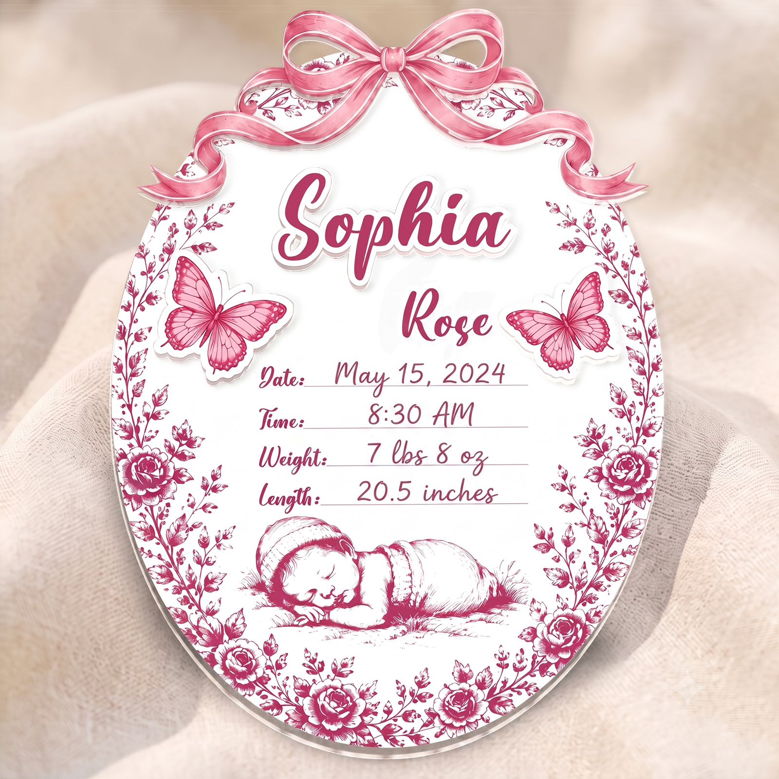 Personalized Baby Announcement Sign – Custom Name, Birth Details & Nursery Keepsake