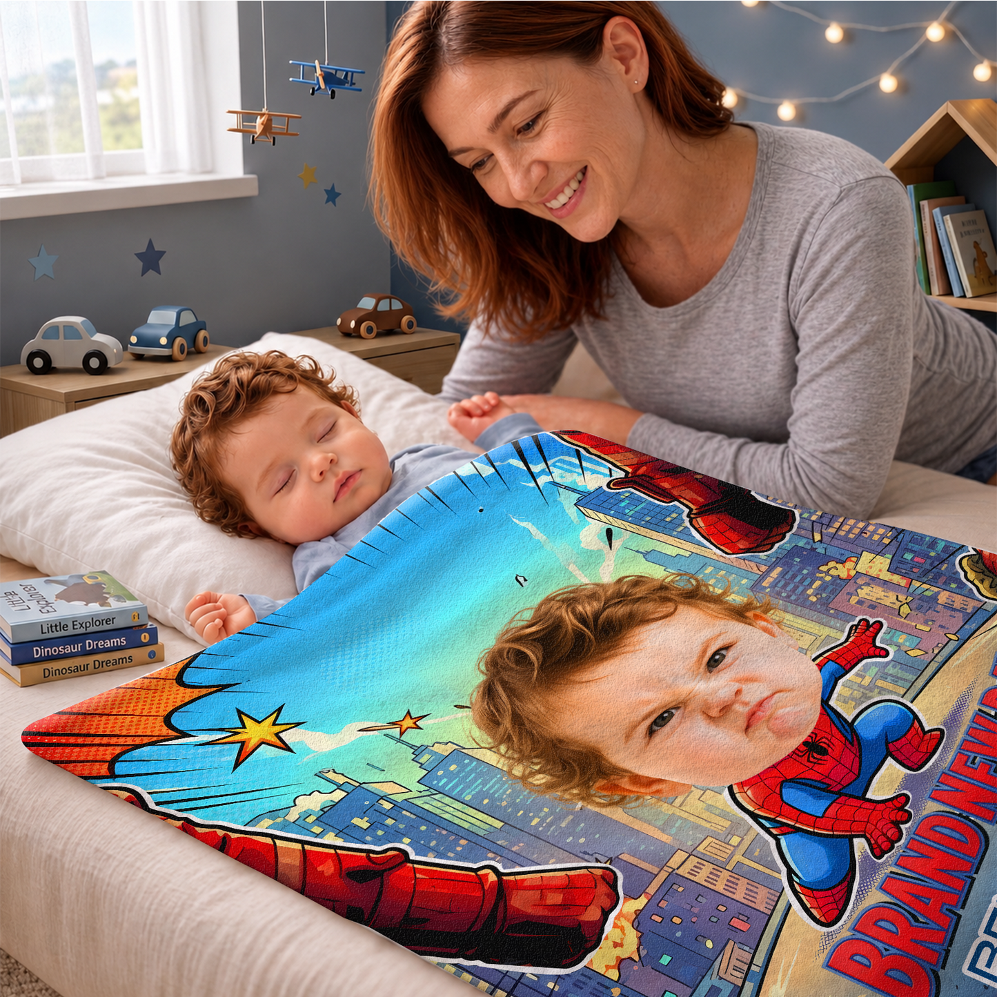 Personalized Spider-Baby Photo Blanket – Custom Baby Face & Name Blanket