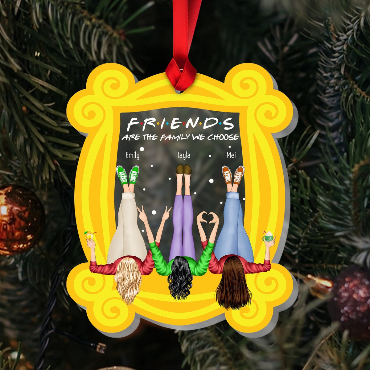 Besties - Drinking Friends Are The Family We Choose - Personalized Acrylic Ornament