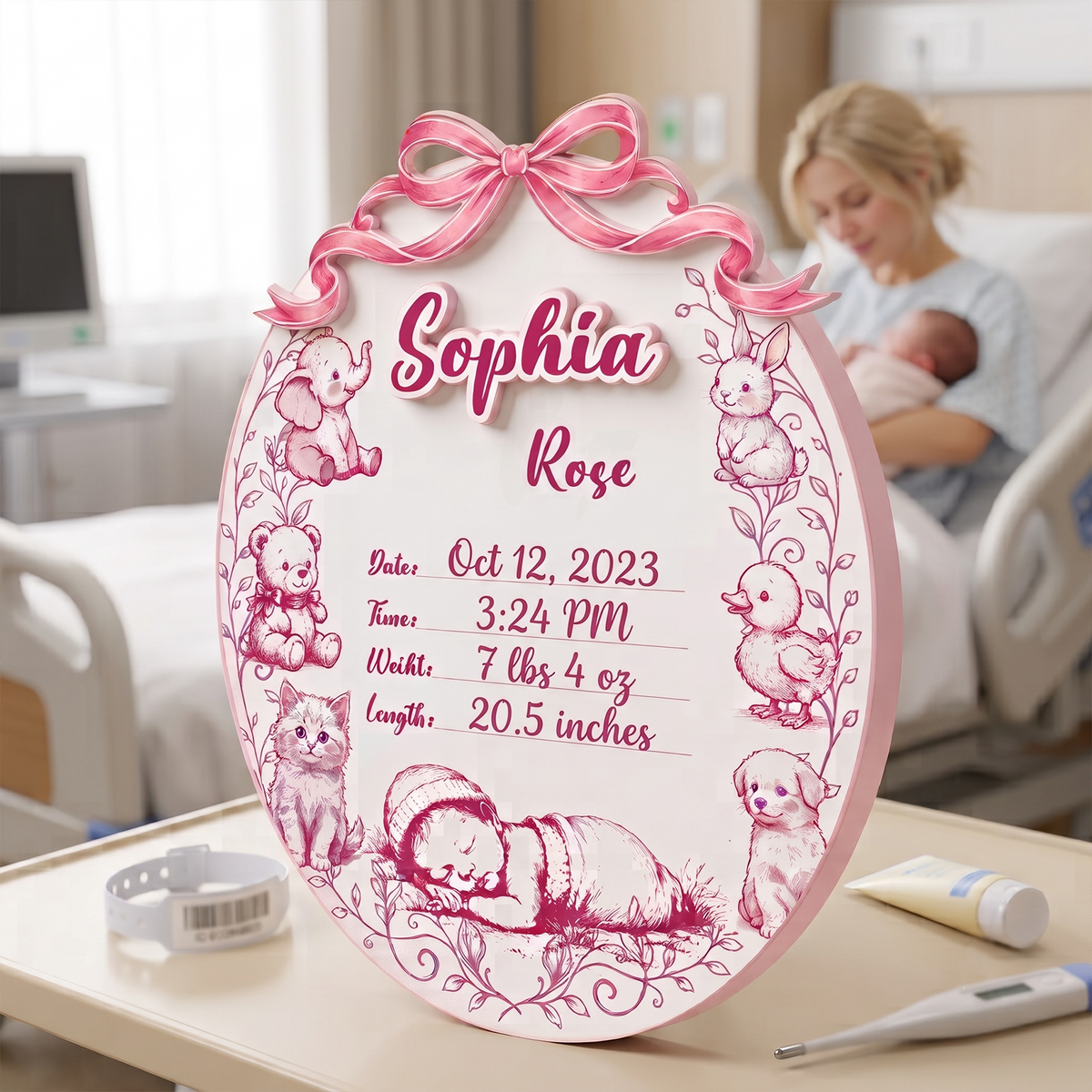 Personalized Baby Announcement Sign – Custom Name, Birth Details & Nursery Keepsake