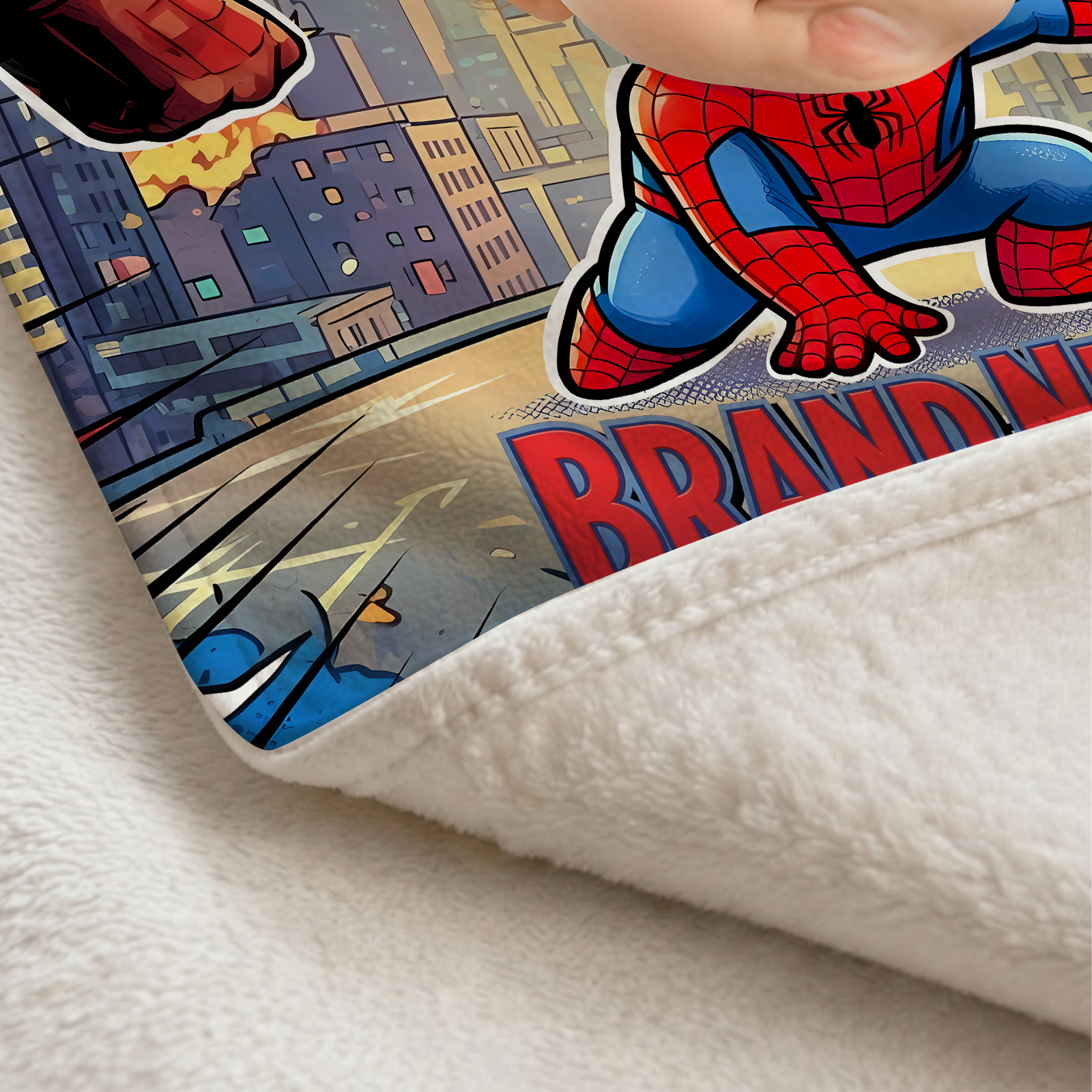 Personalized Spider-Baby Photo Blanket – Custom Baby Face & Name Blanket